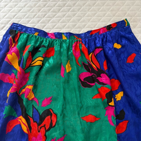 VTG Sue Brett Midi Skirt 40” Waist Jacquard Multicolor Abstract Leaf Print Artsy - Picture 5 of 11